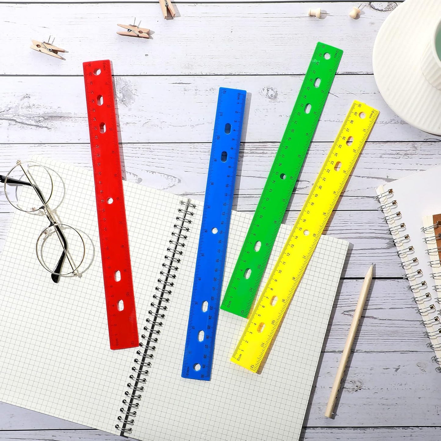 TaoBary 60 Pcs 12 Inch Plastic Ruler Bulk Plastic Ruler for Classroom Straight Rulers for Students Ruler with Inches and Centimeters for Students School Supplies