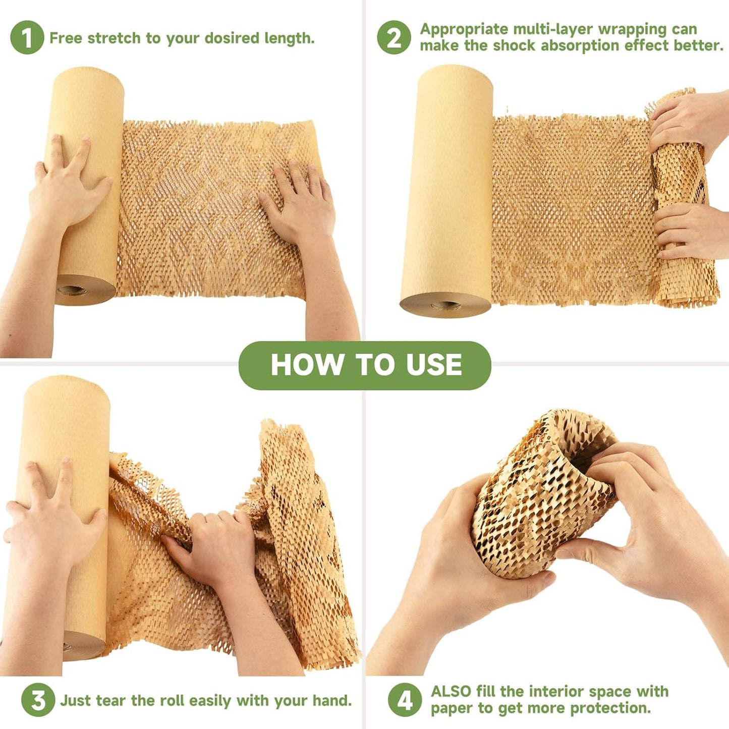 Honeycomb Packing Paper Wrap 15''x600', Substitute Alternative for Bubble Cushioning Wrap for Moving Shipping Packaging, Recyclable Moving Supplies with 48 Fragile Sticker Labels