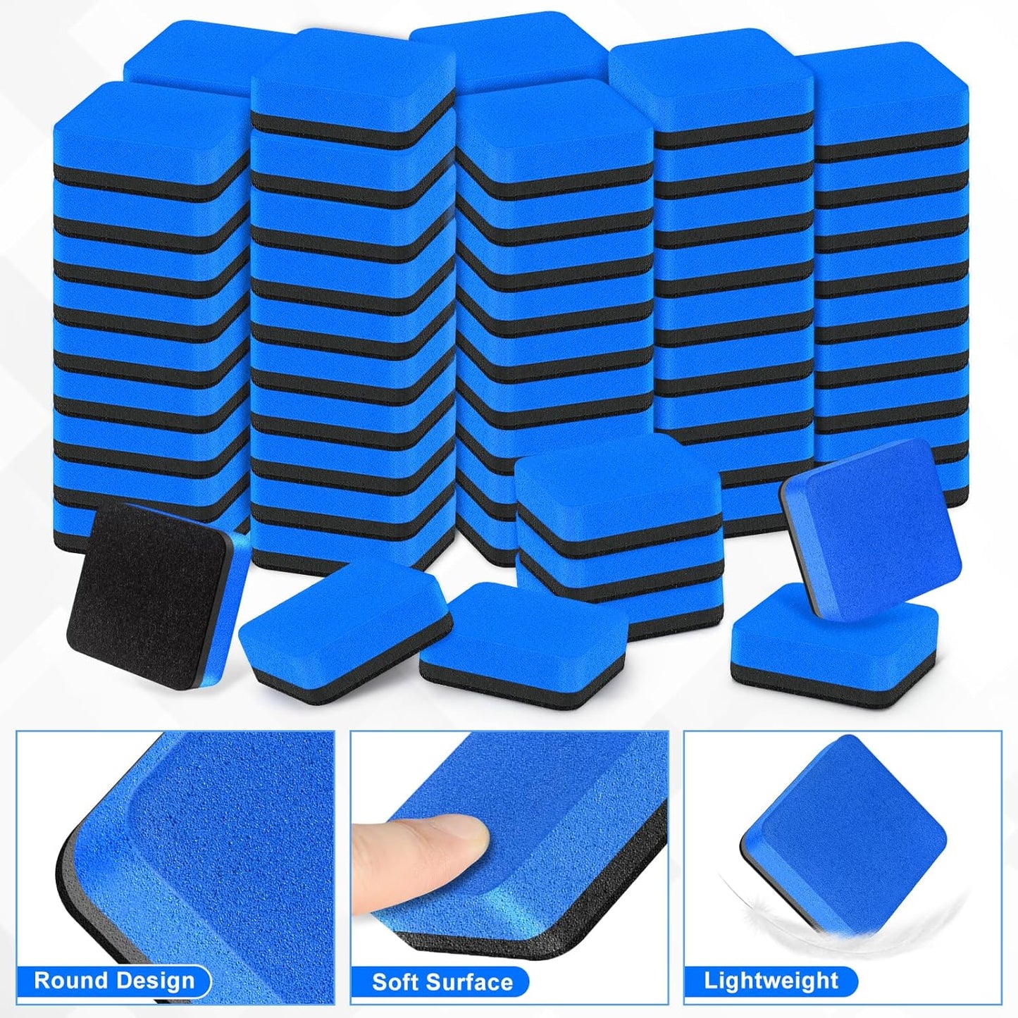 Jumlys 96 Pack Dry Erase Erasers, Mini Magnetic Dry Erase Eraser Bulk, Square Blue White Board Dry Erasers, Ideal Chalkboard Cleansers, Perfect for Kids Classroom, Home and Office (1.97 x 1.97 Inch)
