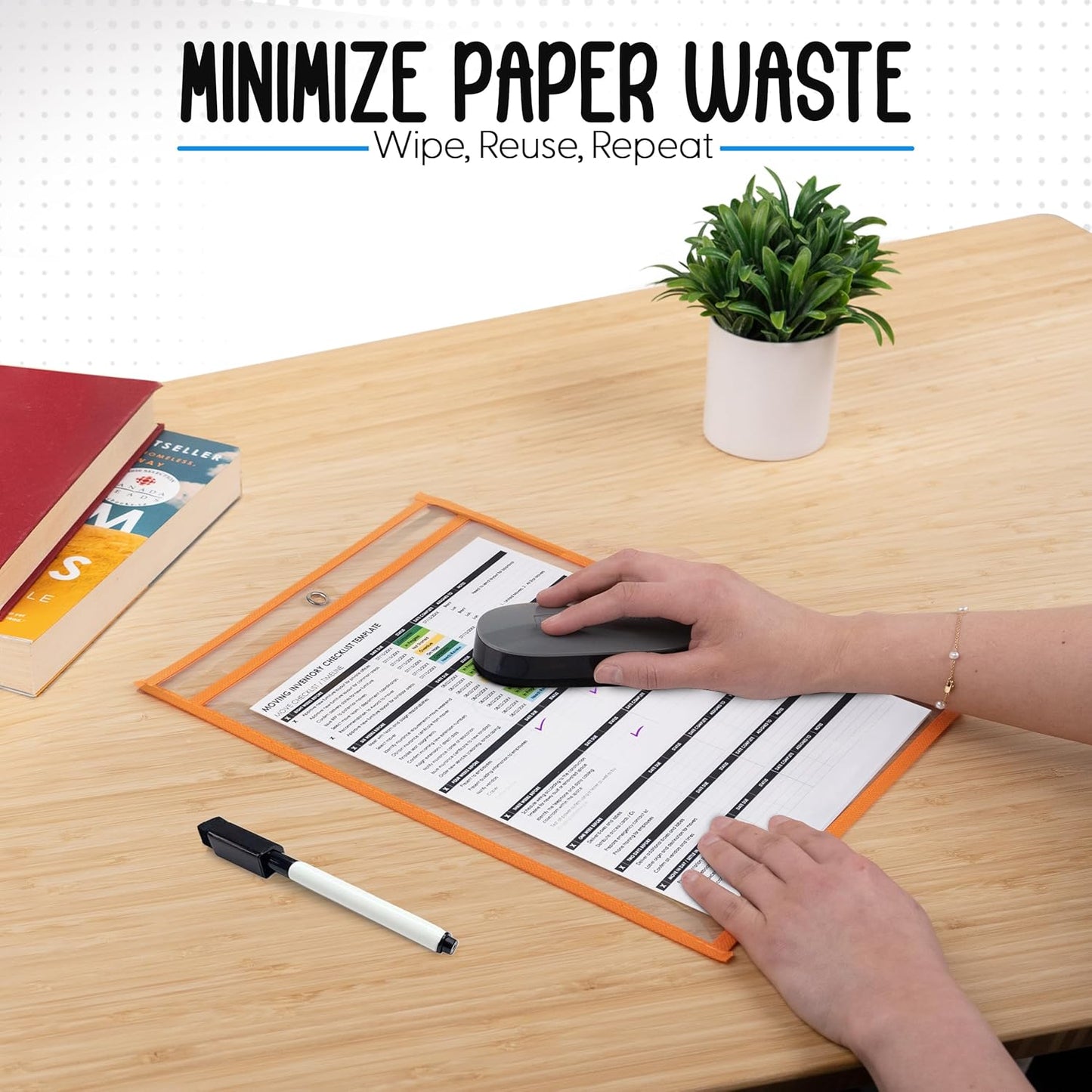 Essex Wares - 5 Pack, Orange, Job Ticket Holders, 10" Wide x 13.5" Tall - Clear Plastic Shop Ticket Holders - Easy to Use, Reusable & Easy Erase Plastic Invoice Holders, Water-Resistant & Durable