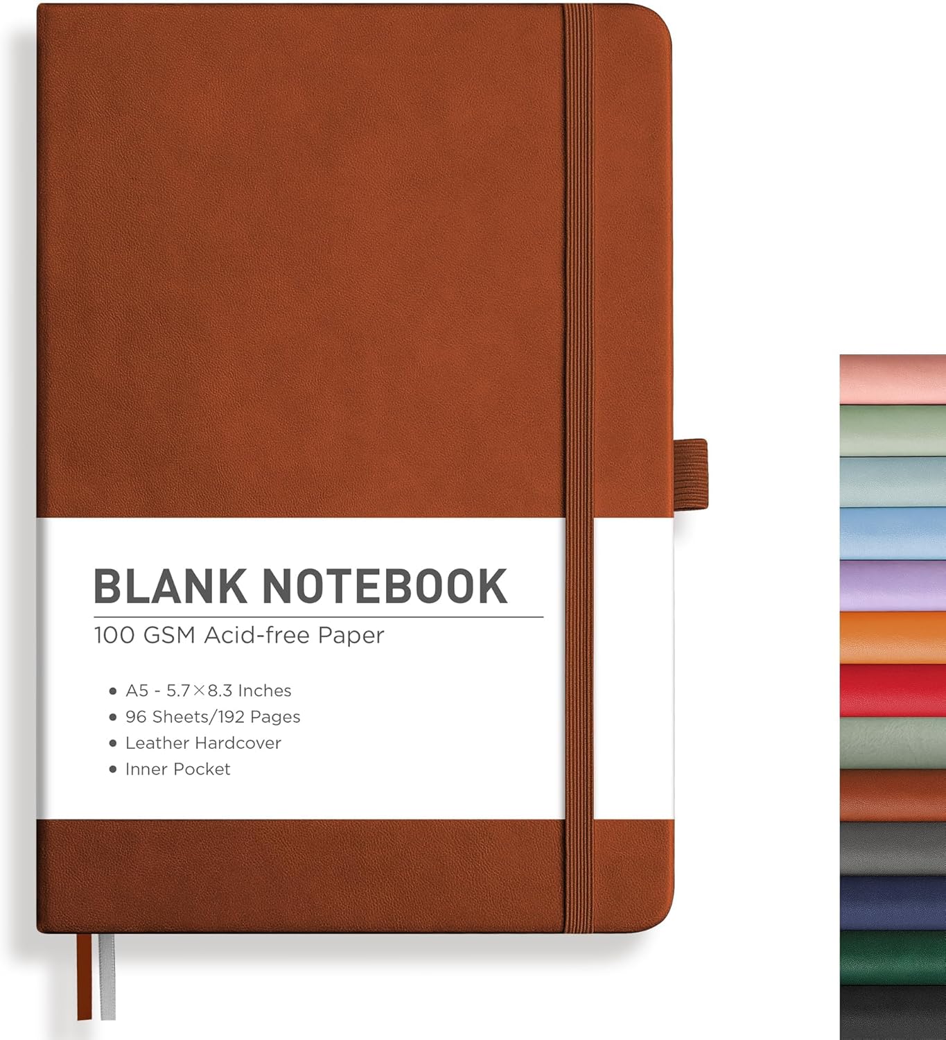 RETTACY Blank Journal Notebook, 192 Pages, A5 Medium Size (5.7'' x 8.3''), Leather Hardcover, 100 GSM Thick Paper, for Sketching, Drawing, Painting (Brown)