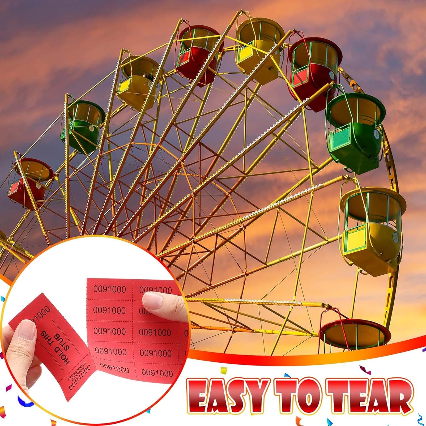 Kosiz 1000 Sheets 15 Bid Raffle Ticket Numbers Auction Tickets for Events & Church (Red)