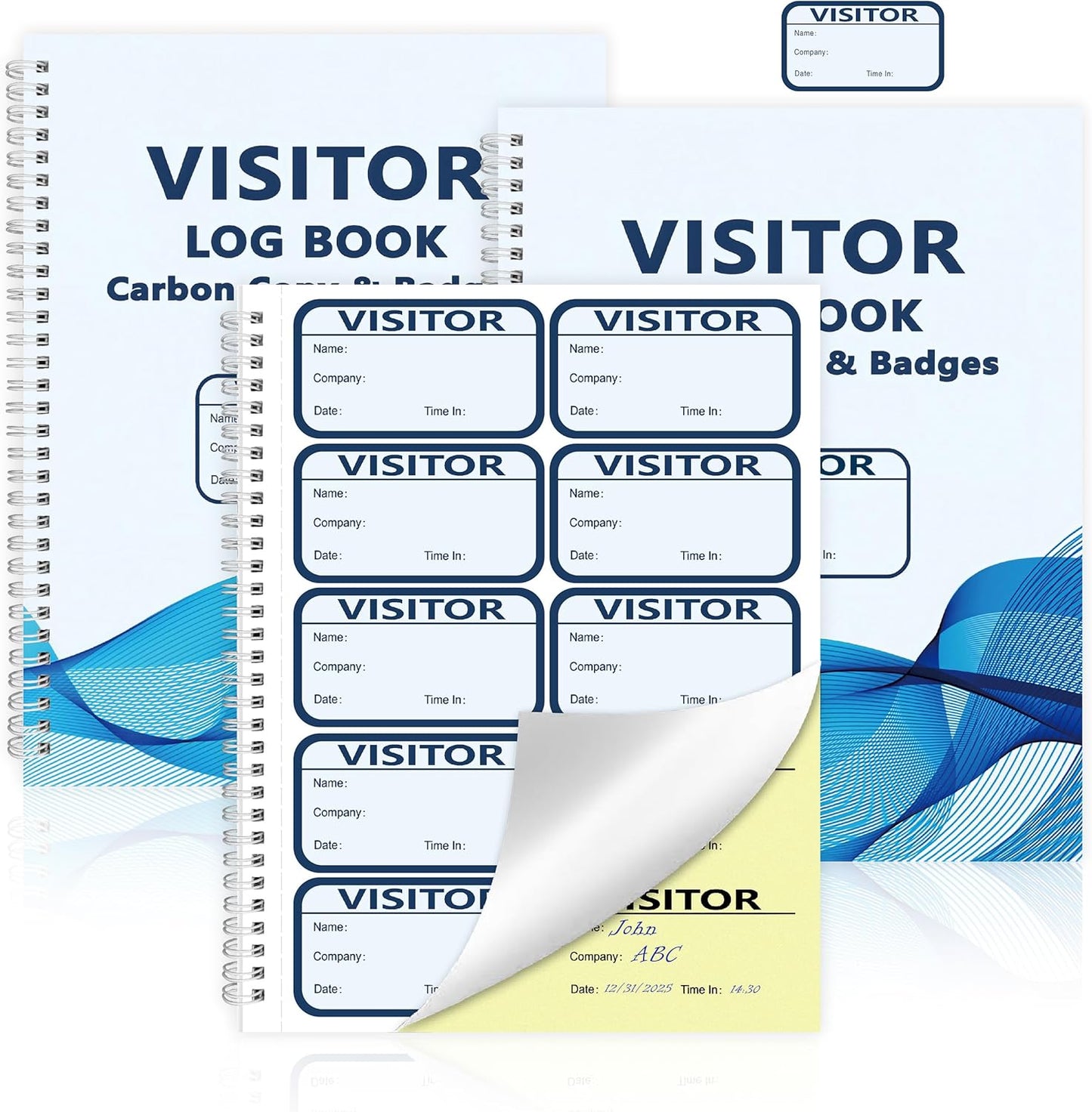 3 Pack of 450 Visitor Log Book Visitor Badges Registry Log with Carbon Copy Visitor Stickers Letter Size Extras Protecting Privacy Pages Spiral Bound Self Visitor Badges Guest Register Book (3)