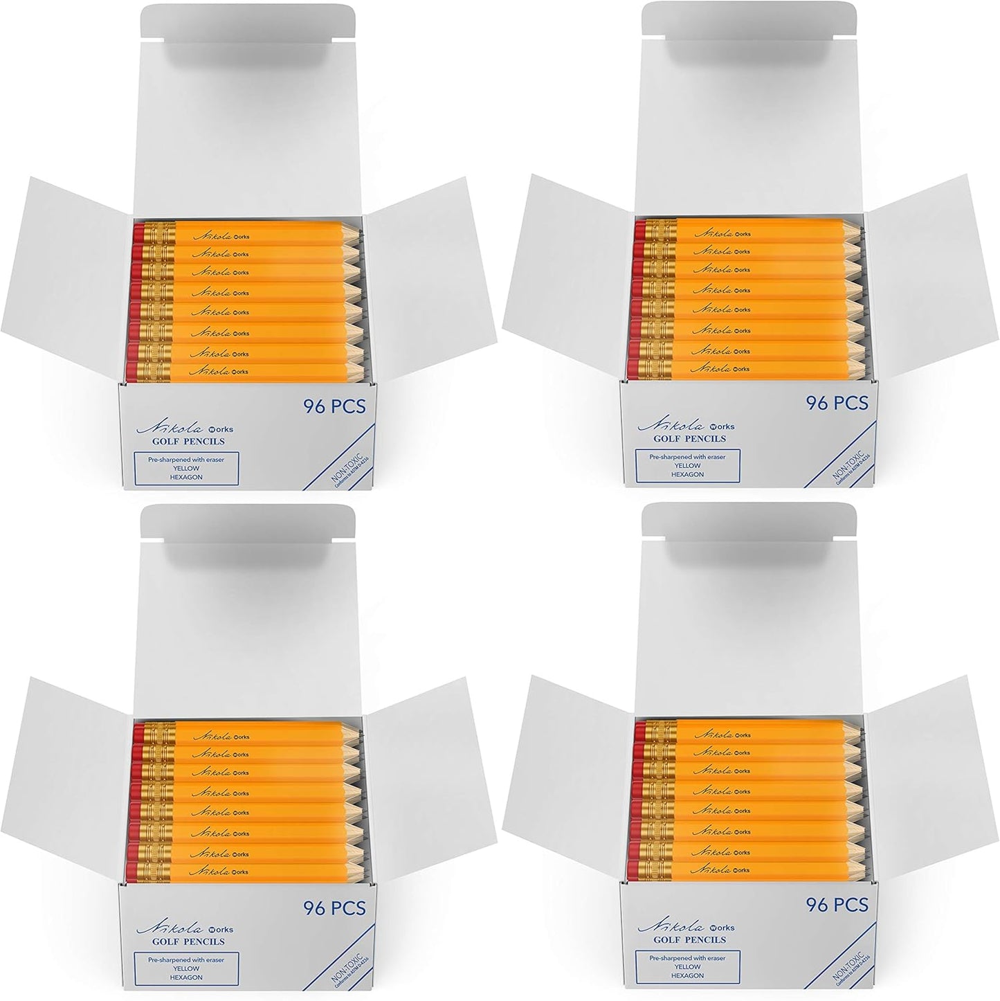 Mini Golf Pencils With Erasers - 384 Count - Classic Pre-Sharpened #2 HB American Pew Pencils Standard Hex Shaped Bulk Pack