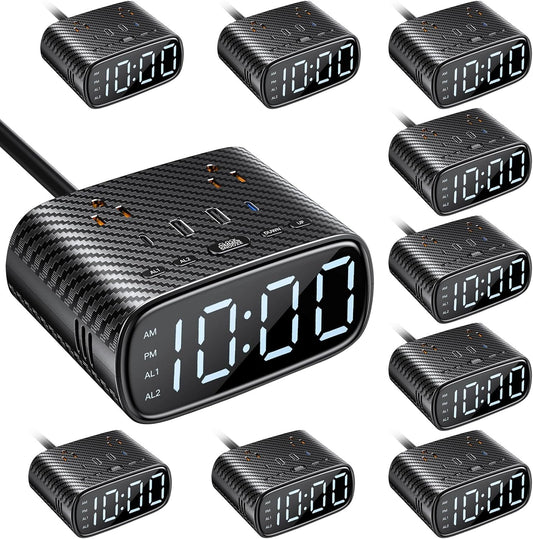 XBA 10PCS Digital Alarm Clock with 20W USB C Ports, Dual Alarm Clock Power Strip with 2 AC Outlets, 4 USB Charging Ports, Dimmable Snooze Desk Clock with 6FT Cords for Bedrooms,Travel, Black