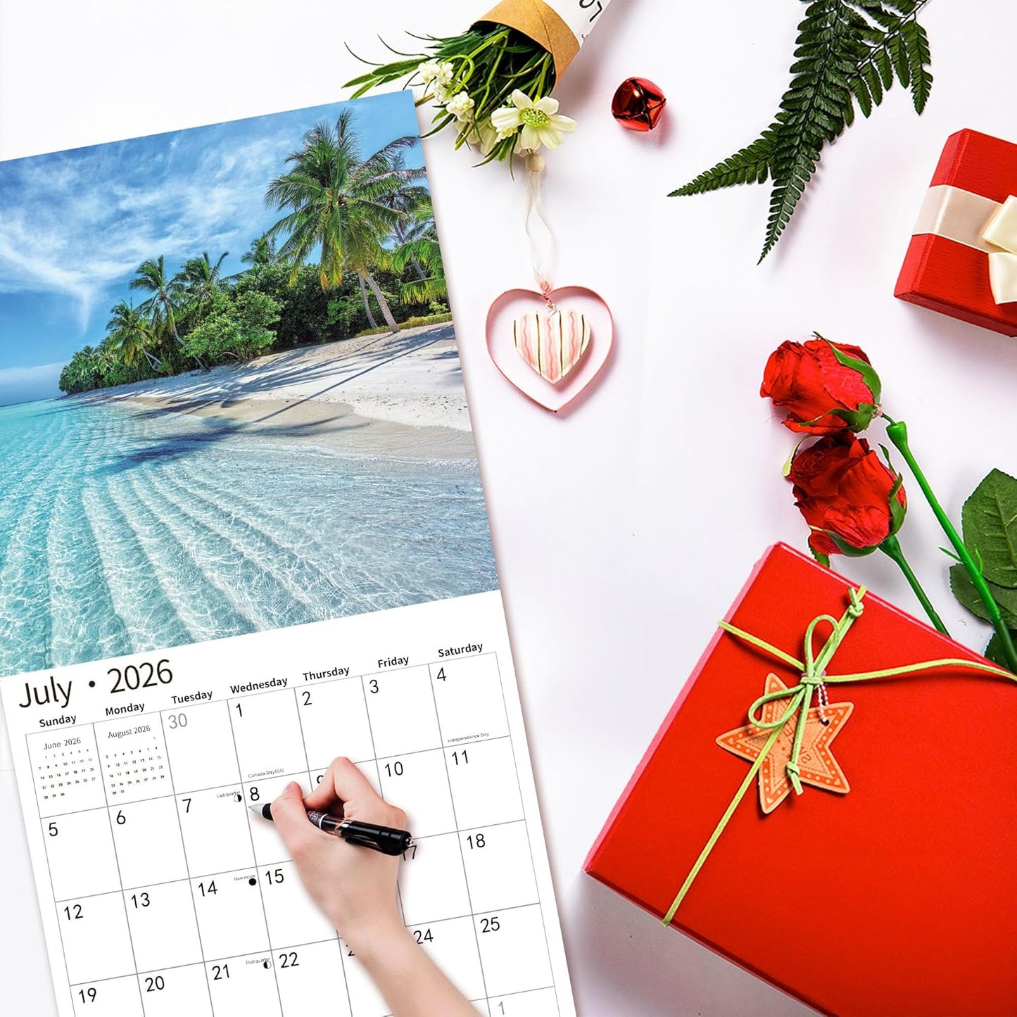 2026 Wall Calendar,Calendar 2026, July 2025 - December 2026, Wall Calendar Tropical Beaches, 12" x 24" Opened,Full Page Months Thick & Sturdy Paper for Calendar Organizing & Planning