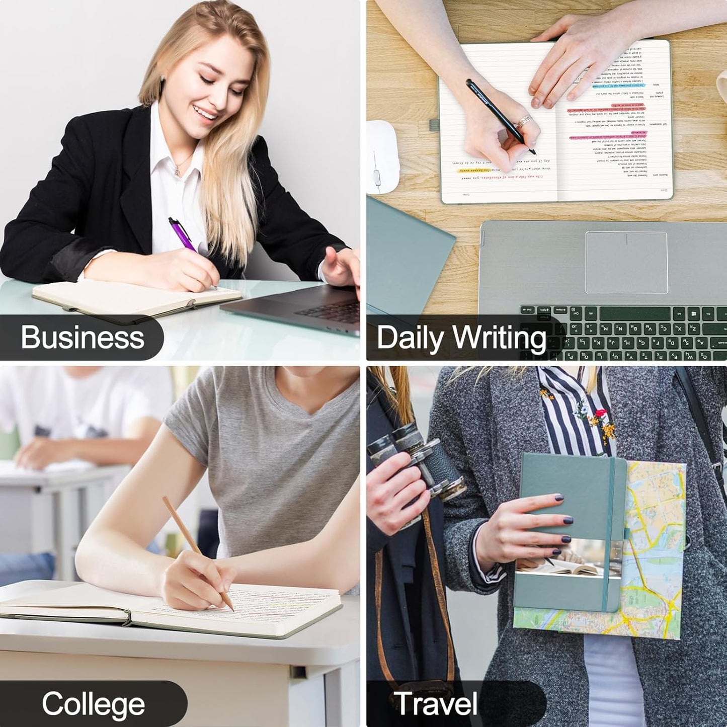 EMSHOI College Ruled Notebook-120gsm Thick Paper, 256 Numbered Pages Lined Journal for Women, 16 Perforated Pages, Faux Leather Hardcover, Inner Pocket, Pen Holder, A5 Medium 5.75" x 8.38"-Pink