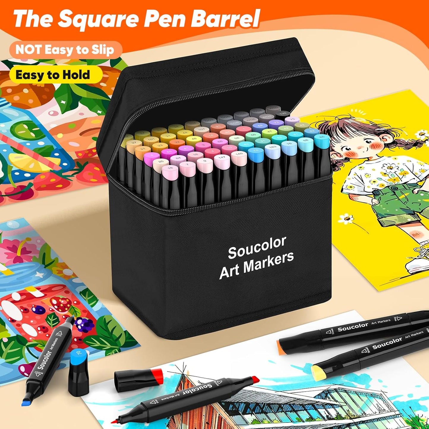 Soucolor Art Supplies for Kids Adult, Artist Art Set Kits, 120 Colors Numbered Dual Tip (Fine & Chisel) Alcohol Markers +1 Colorless Blender for Teen Boys Girls Gifts Trendy Stuff, Birthday Gift Case