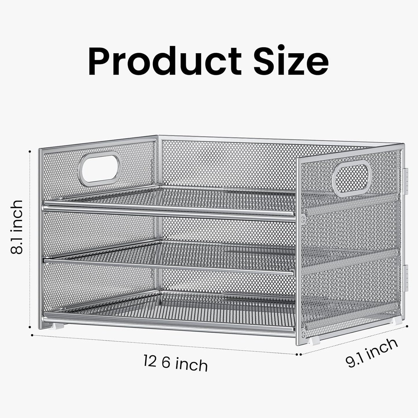Subekyu 2-Pack 3-Tier Silver Metal Mesh Desk Paper Letter Tray & File Sorter Organizer with Handle + 1 Sliding Tray for Desk, Home, Office, School Supplies, A4 Paper and Accessories Storage