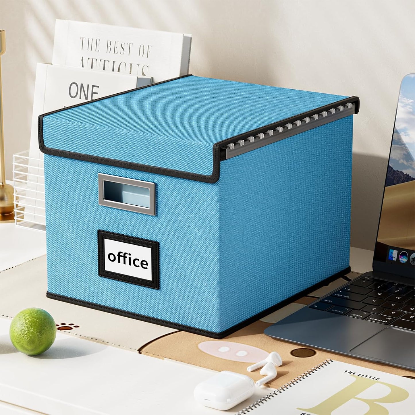 Huolewa Decorative File Organizer Document Storage Boxes with Lids, Linen Hanging Filing Storage Boxes, Decorative Home/Office Filing System for File and Folders Storage