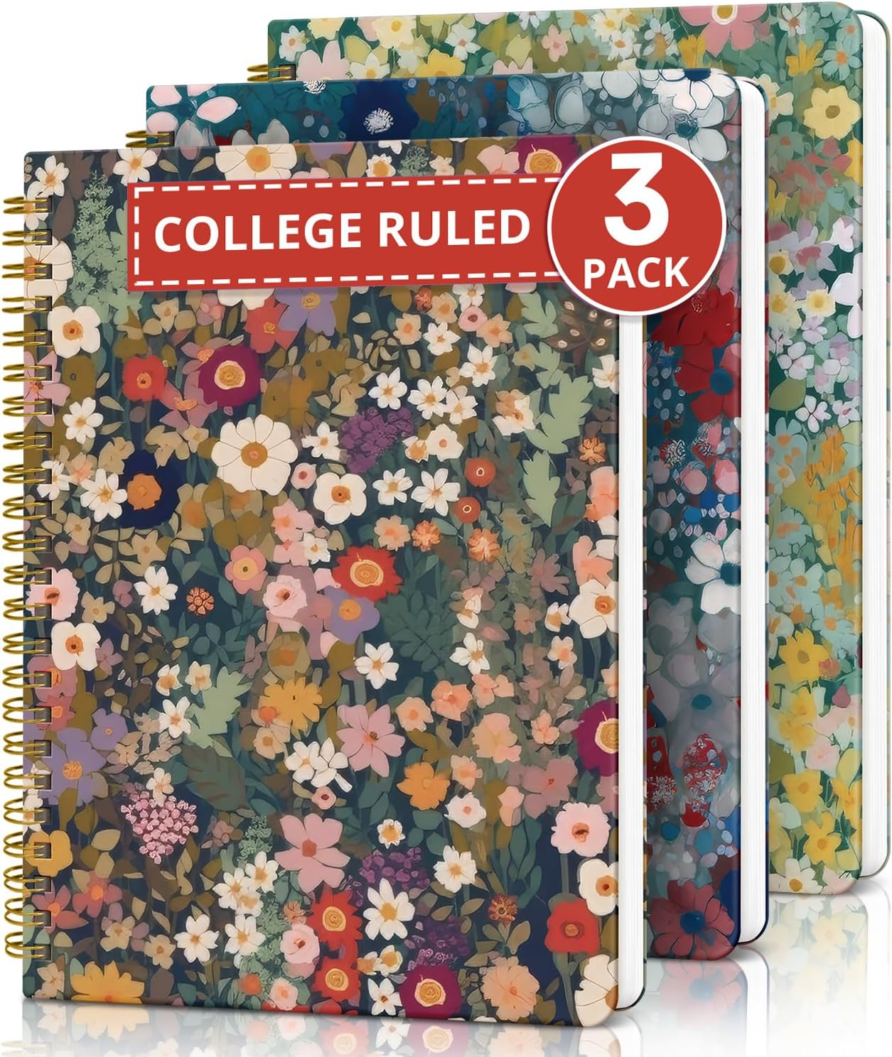 Taja Aesthetic Set of 3 Spiral Notebook for Work, A5 Cute Pretty Lined Journal for Women & Writing, College Ruled Journaling Notebooks, Perfect for School & Office Supplies - Wild Garden