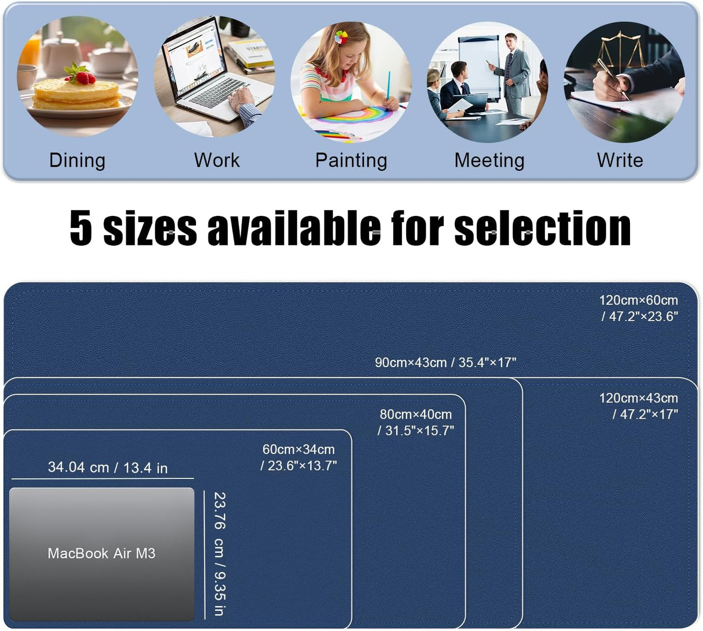 Large Desk Pad, 47.2'' x 23.6'', Office Desk Mat, Computer Mat for Desk, Leather Desk Pad Protector, Sewing Desk Blotter, Desktop Writing Pad for Office/Home/Decor Dark Blue