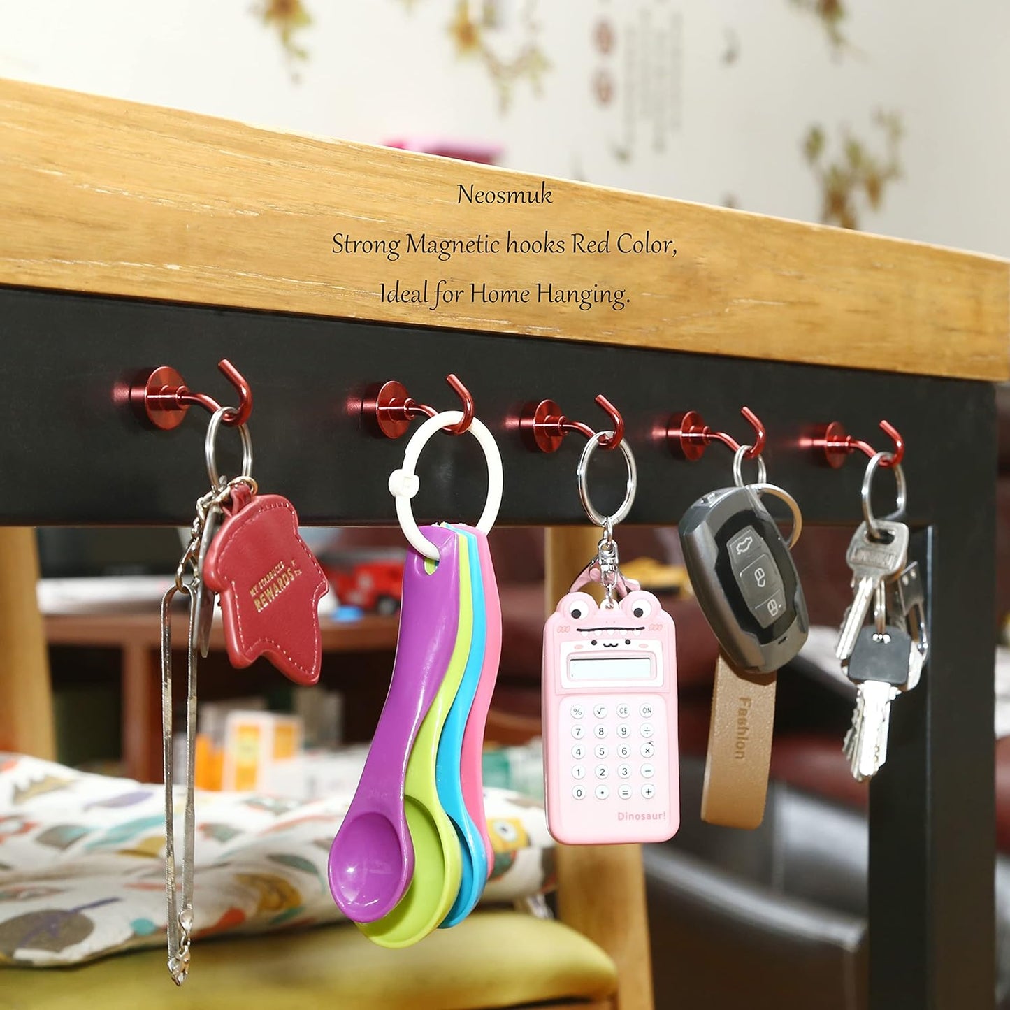 Neosmuk Magnetic Hooks,30lb Heavy Duty Earth Magnets with Hook for Refrigerator, Extra Strong Cruise Hook for Hanging, Magnetic Hanger for Curtain, Grill (Red, 4 Pack)