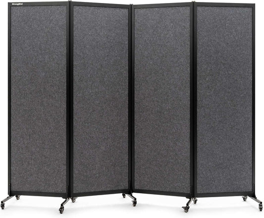 Upgrade Version Room Partition and Divider, Freestanding Rolling Dividers with Wheels,Office Privacy Screen Divider Wall,Classroom Felt Dividers,8'2"L* 6'7"H,4 Panel，Dark Grey