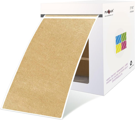 PARLAIM 5 X 3 inch Natural Brown Kraft Paper Inventory Labels Rectangle Color Coding Stickers, 250PCS Permanent Warehouse Moving Box Square Label