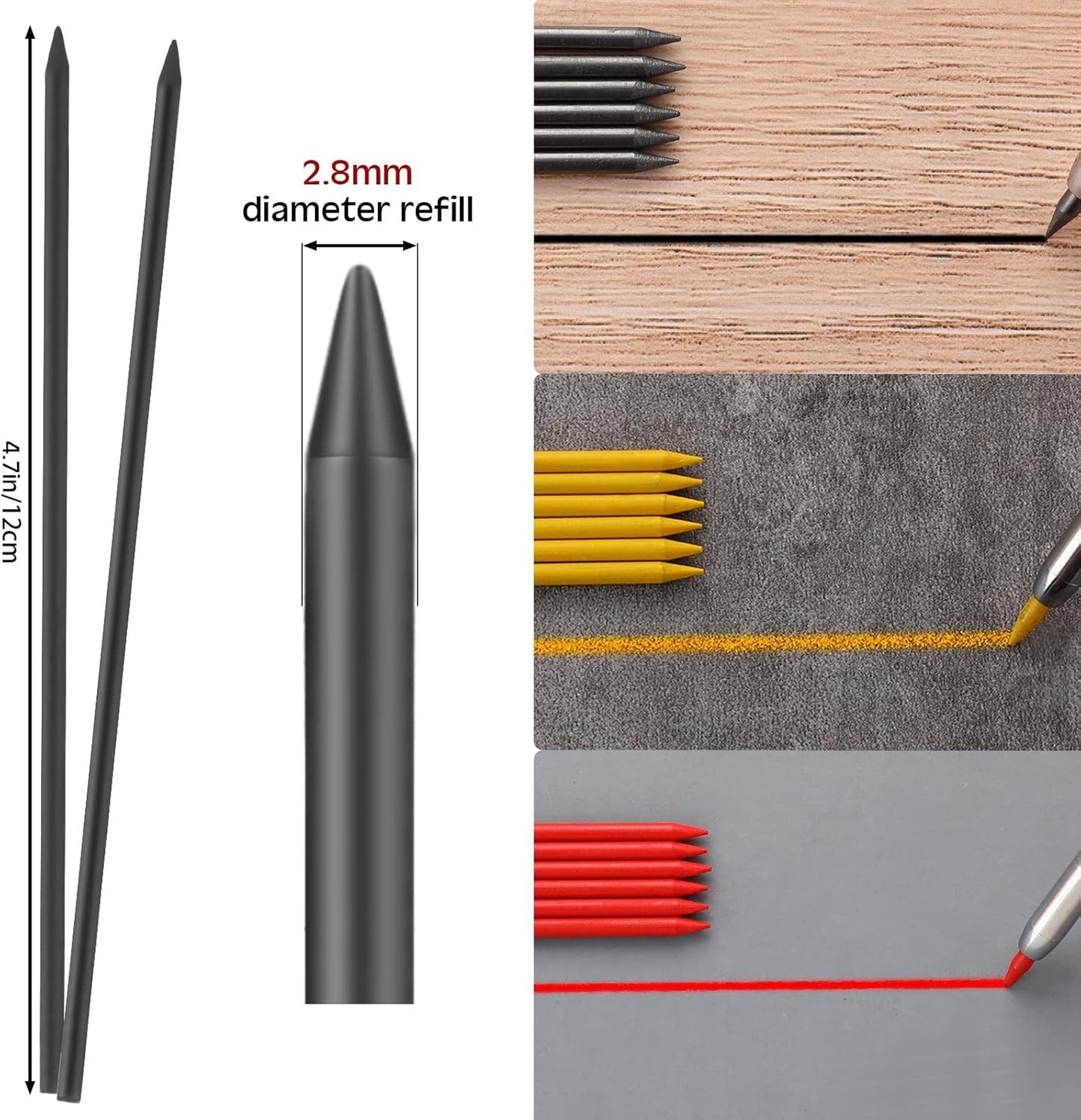 Zhehao 120 Pieces 2.8 mm Carpenter Pencils Refills HB Refill for Construction Pencils Refills Mechanical for Writing Drawing Drafting Woodworking Construction(Black)