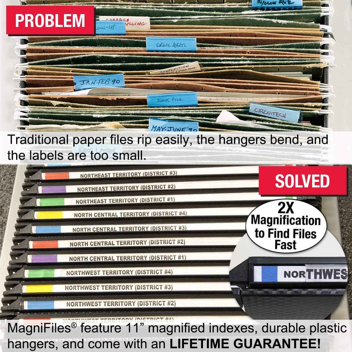 Ultimate Office MagniFile Hanging File Folders V Base Letter Size with 11 inch Magnified Indexes That Double The Size of Your File Titles to Find Files Fast. (Set of 20 Black)