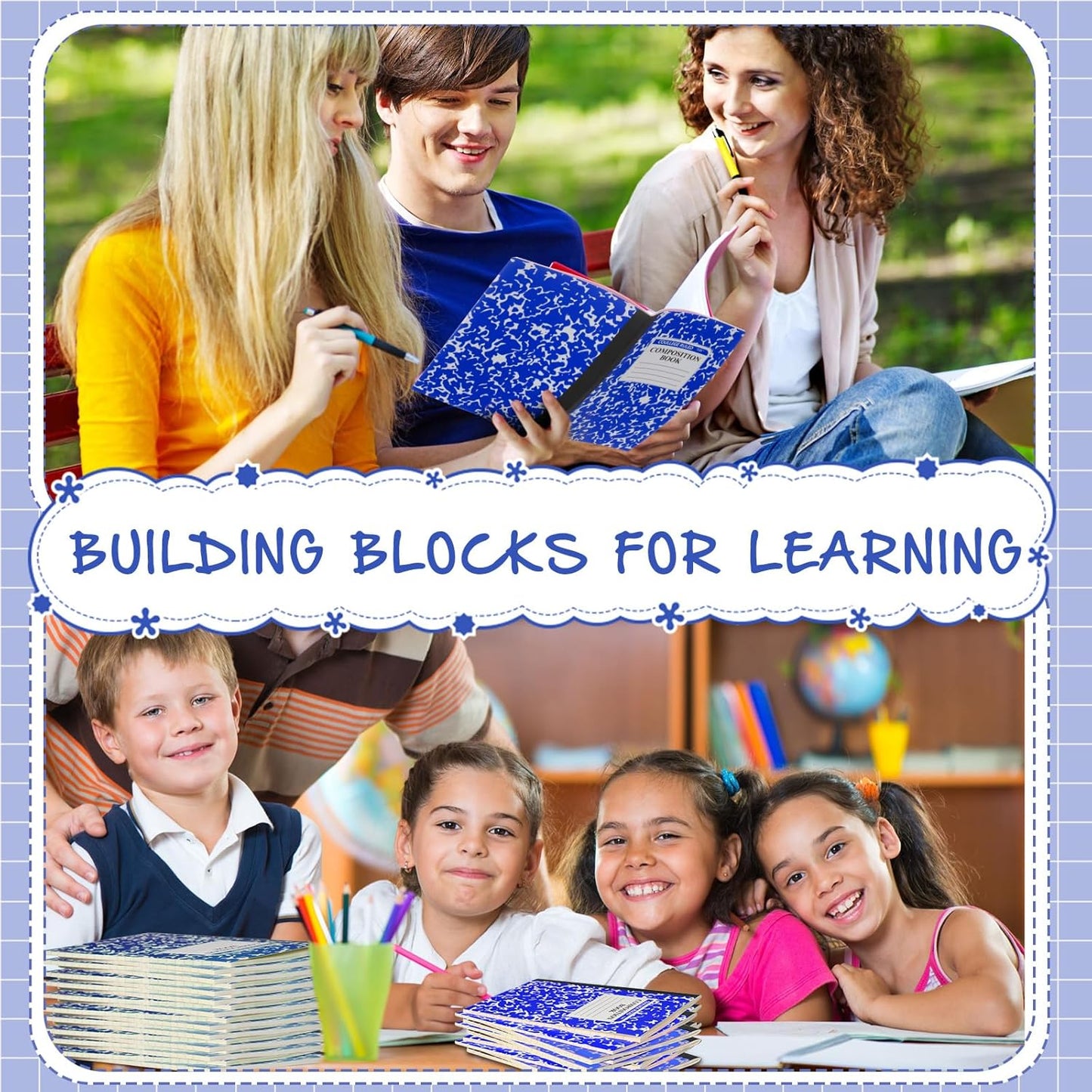 Fainne 100 Pack A5 Composition Notebooks Bulk College Ruled Composition Notebooks Marble Covers Notebook for Student Classroom Office Supplies 30 Sheet/60 Page(Dark Blue)