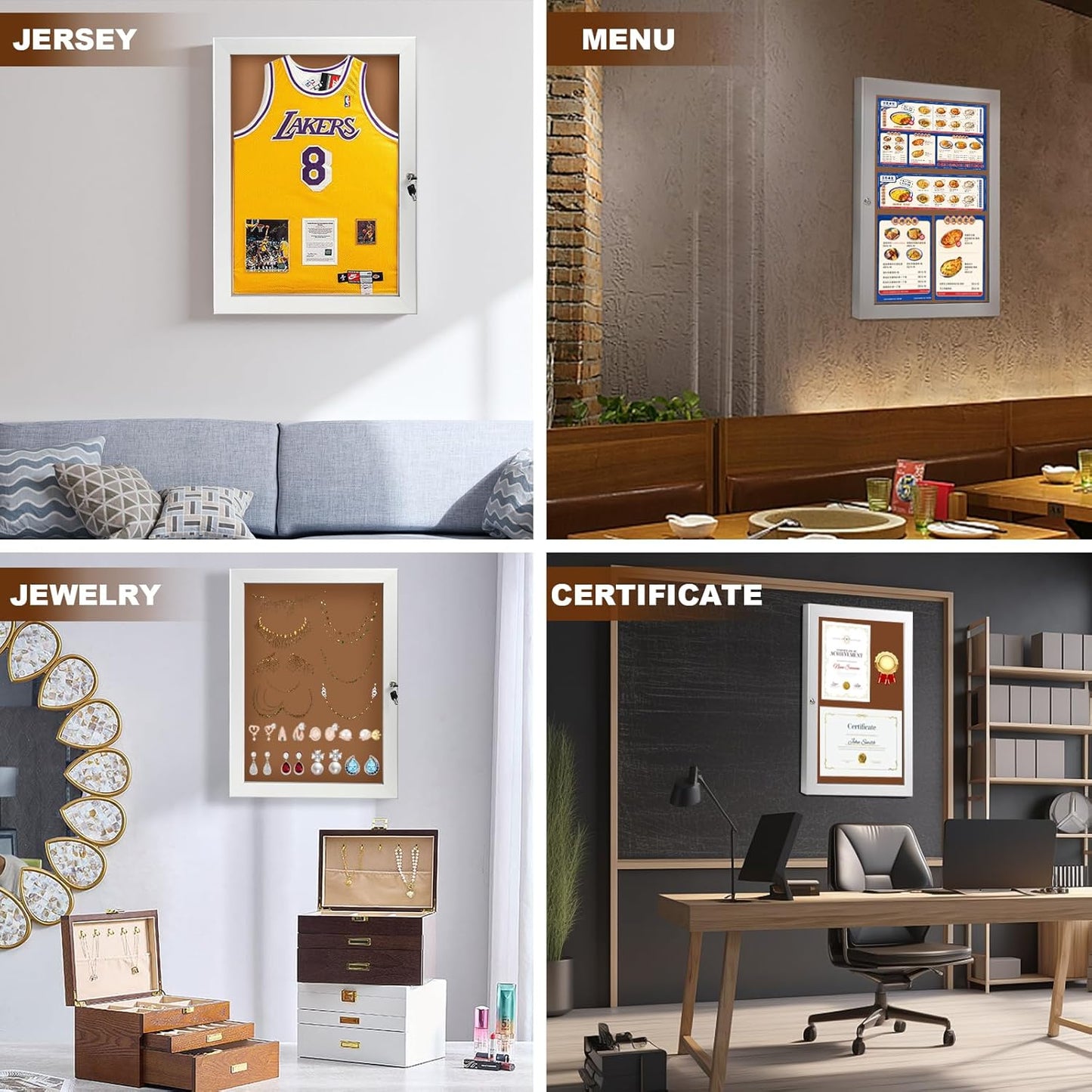 Locking Enclosed Bulletin Board Aluminum Cork Memo Board Wall Mount Noticeboard with Rubber Seal Tamperproof Single Door Display Case for Indoor Or Outdoor Use, 26.8×20 in