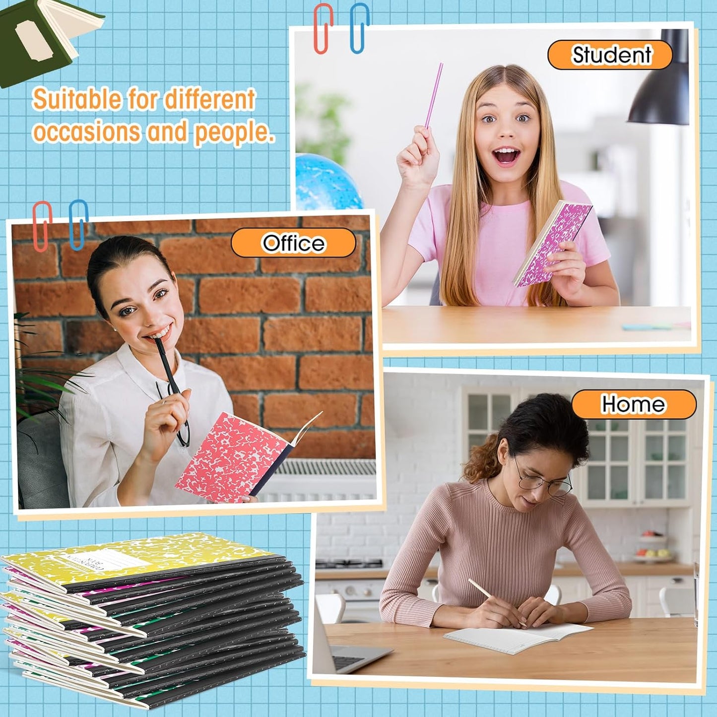 Fainne 100 Pack A5 Composition Notebooks Bulk College Ruled Composition Notebooks Marble Covers Notebook for Student Classroom Office Supplies 30 Sheet/60 Page(Light Color)