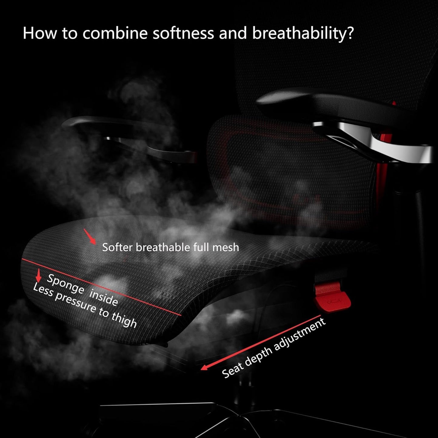 Ergonomic Office Chair, Big and Tall Mesh Computer Gaming Chair with Adaptive Lumbar Support, Work Chair with Headrest, 5D Armrest,90-130°Tilt, BIFMA Certified, Model Zen (Red)