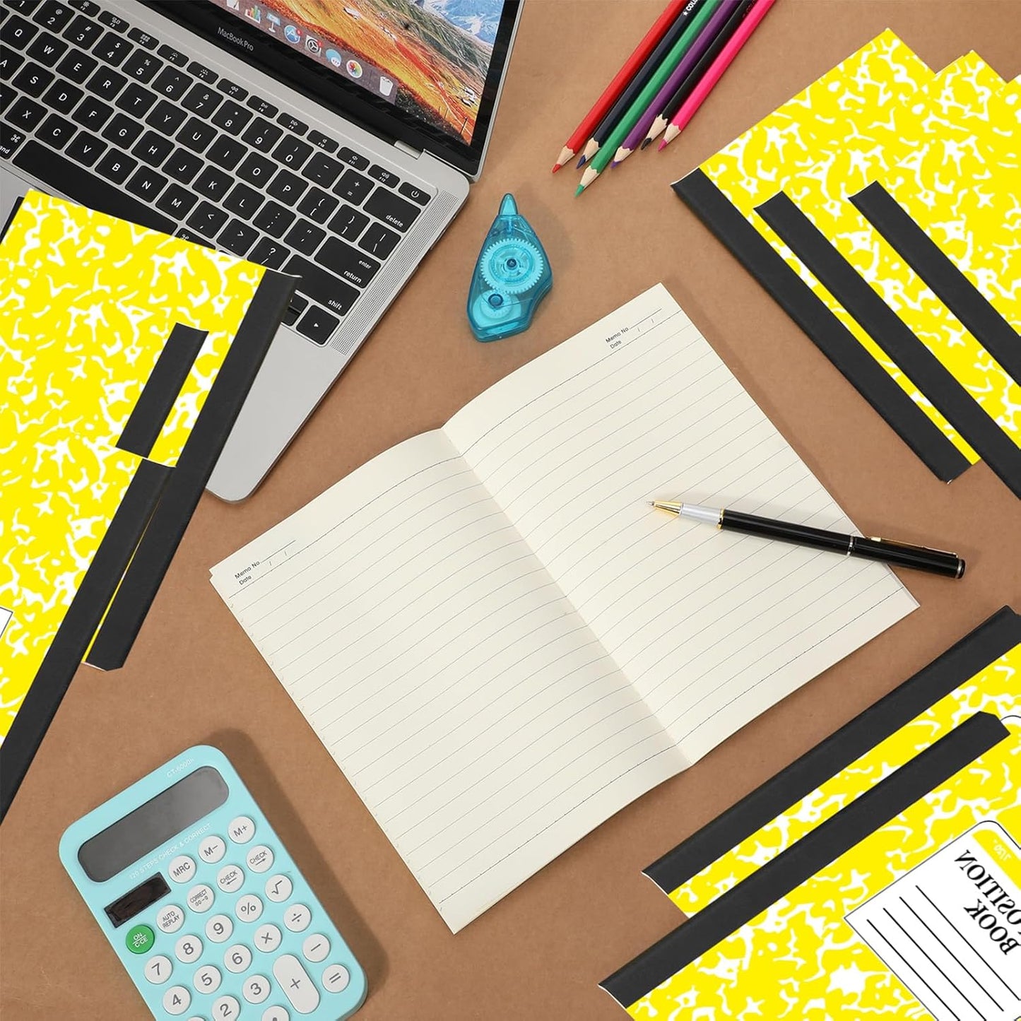 Fainne 100 Pack A5 Composition Notebooks Bulk College Ruled Composition Notebooks Marble Covers Notebook for Student Classroom Office Supplies 30 Sheet/60 Page(Yellow)