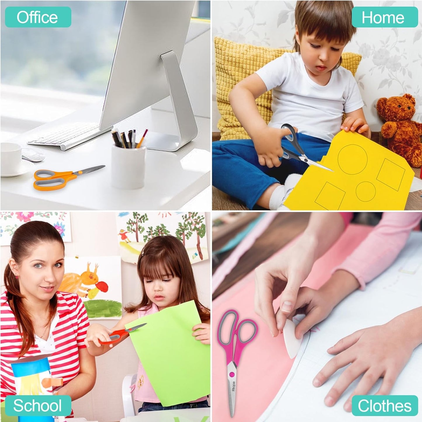 Scissors, Rkqoa 8" Adult Scissors All Purpose 6 Pack - Comfort-Grip Sharp Shears for Office School Sewing Fabric Craft Art Supplies, Teacher/Class Everyday Use, Right/Left Handles