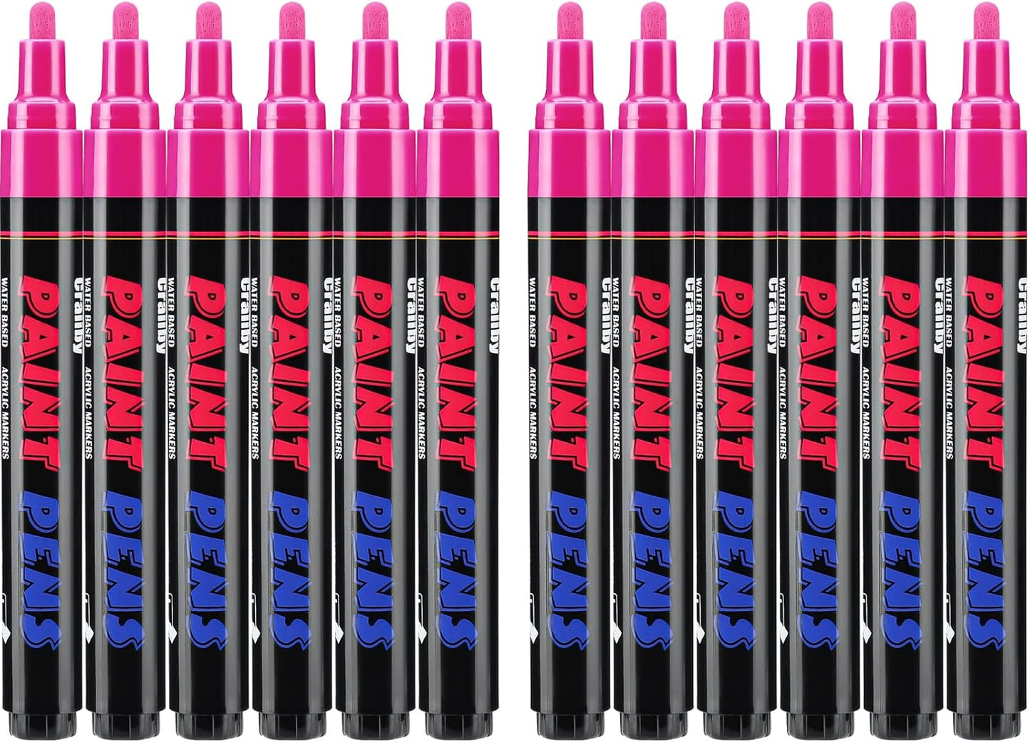 Pink Paint Pens Paint Markers - 12 Pack Permanent Quick Dry Waterproof Marker Pens for Rocks Wood Fabric Plastic Canvas Glass Mugs Metal Tire Stone