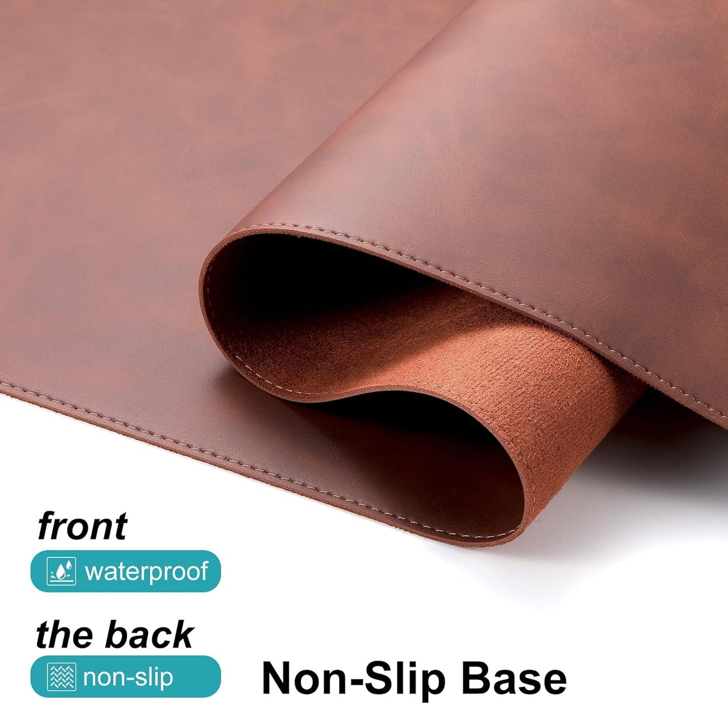 Leather Large Desk Pad Protector Non-Slip, Office Desk Mat, Computer Mouse Pad, Desk Blotter & Writing Pad, Keyboard Extended Mousepad with Stitched Edge for Desktop Laptop 39.4 x 17 inch (Brown)