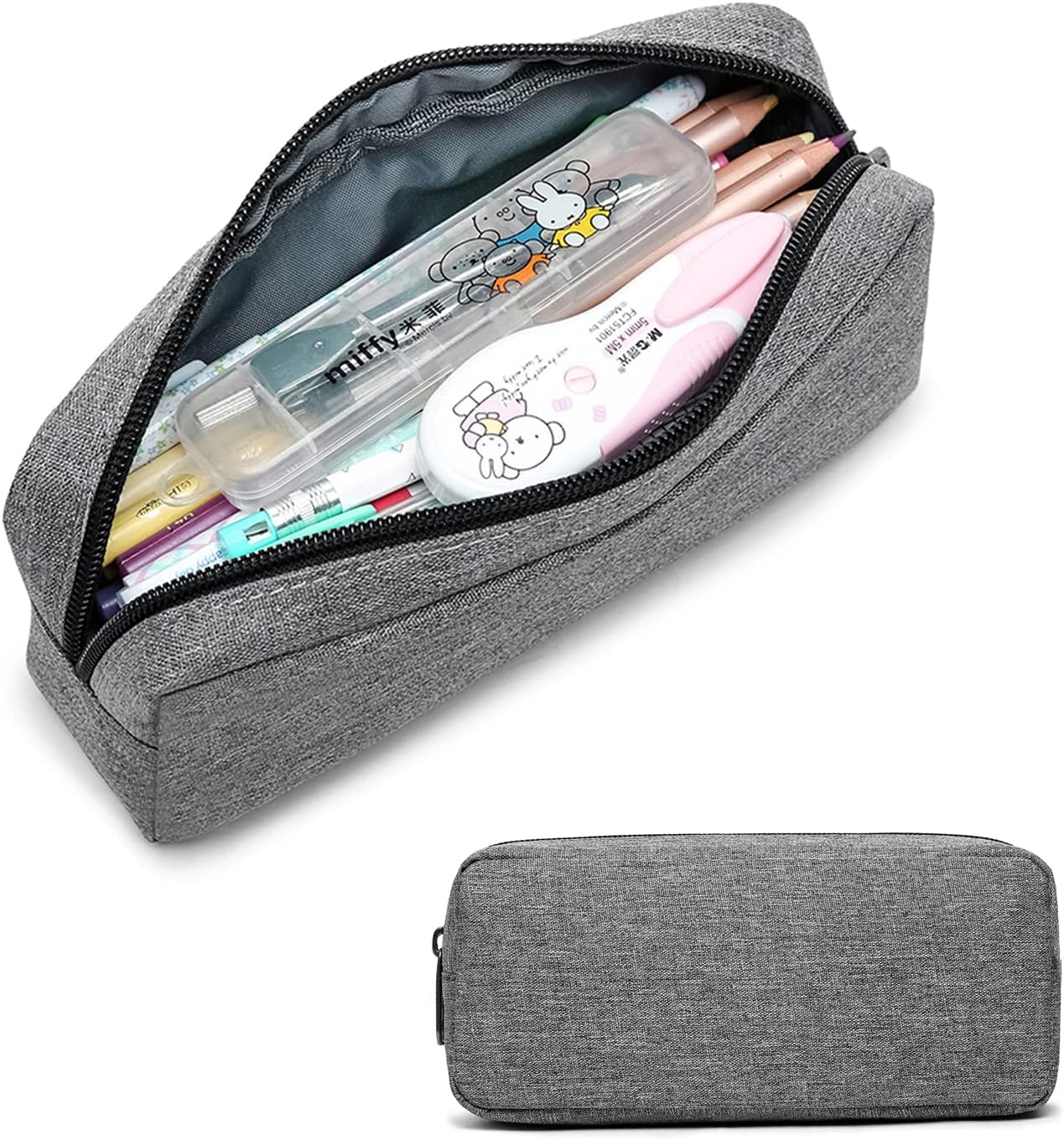 Della Gao Small Pencil Case Large Capacity Pencil Pouch Marker Pen Bag Coin Pouch Office Stationery Organizer (Grey)