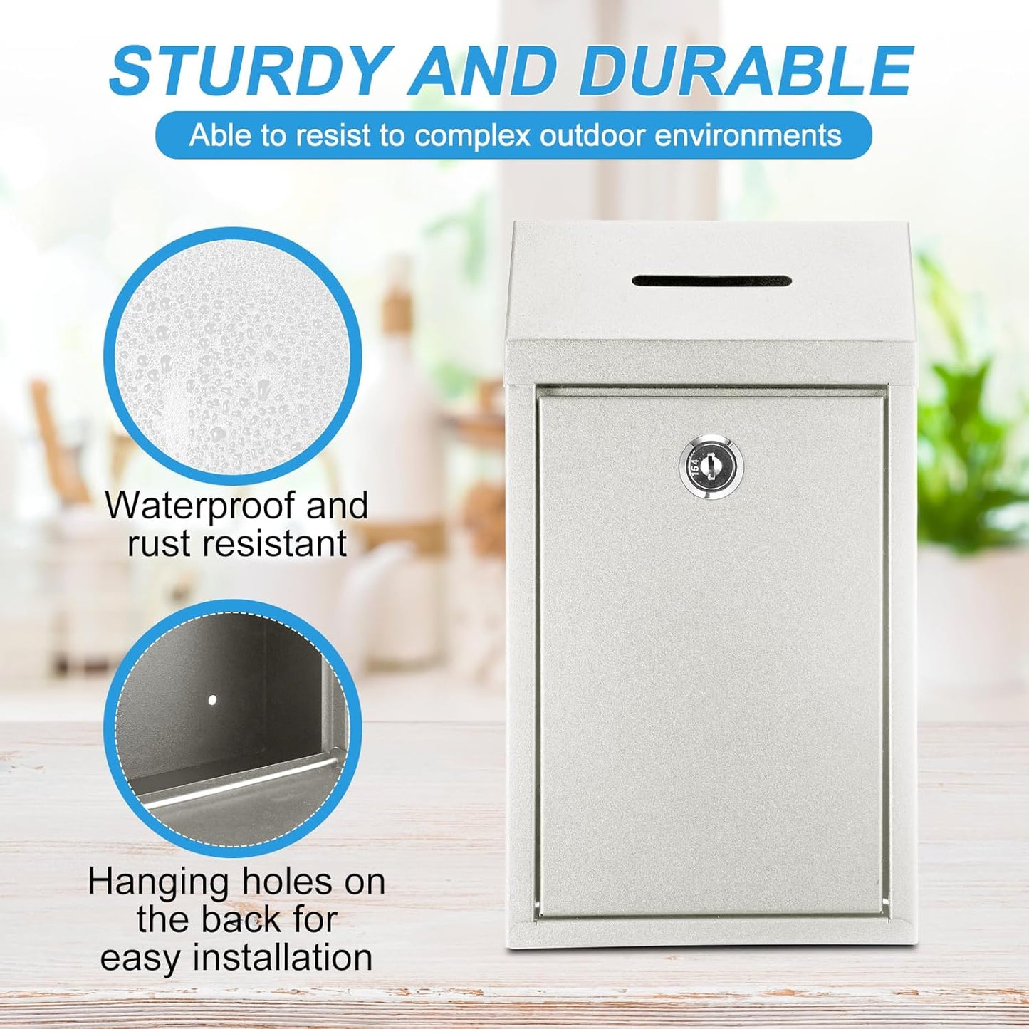 Metal Donation Cash Box Collection Safe Suggestion Box with Lock Wall Mounted Mailbox Delivery Ballot Container for Home Office Outdoor Door