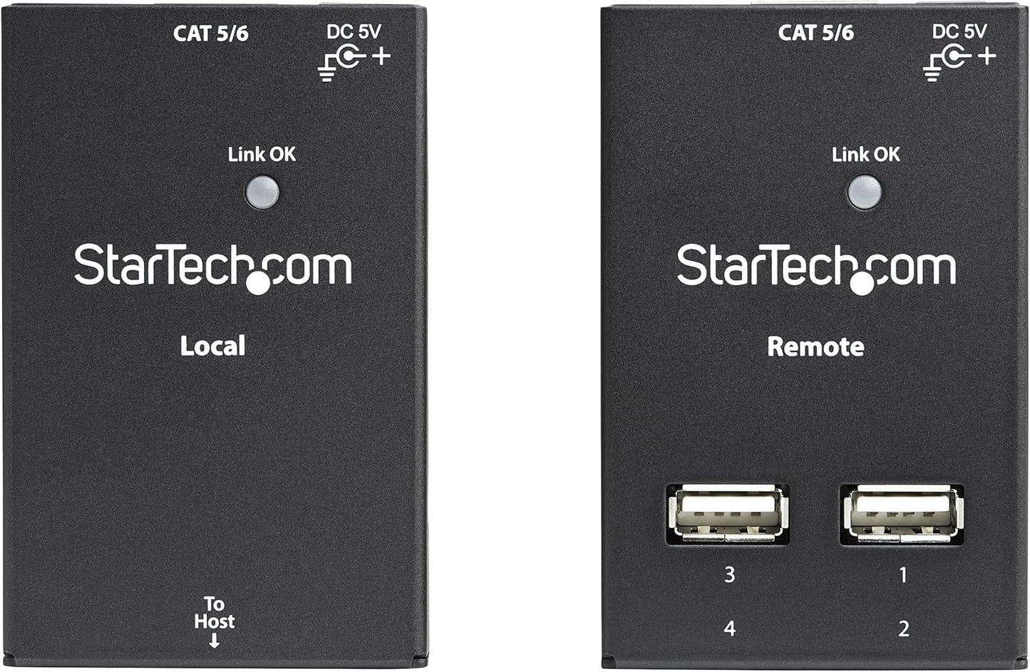 StarTech.com 4-Port USB 2.0 Extender - 130ft (40m) USB Over Cat5/Cat6 Extender - Compact USB 2.0 Over Ethernet Extender, TAA (USB2004EXTV)