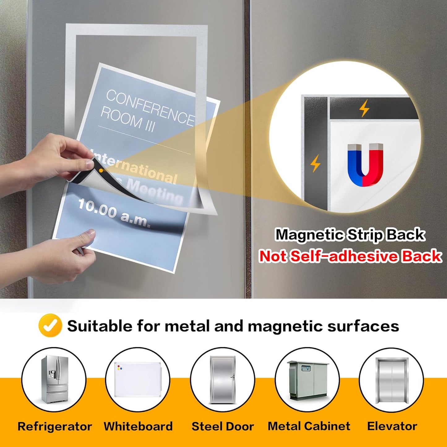 20Packs Magnetic Sign Holder 8.5x11 for Fridge & Metal Surfaces - Magnetic Frames with File/Paper/Document Holder - Photos/Pictures/Posters Frame for Commercial Offices/Stores (Silver)