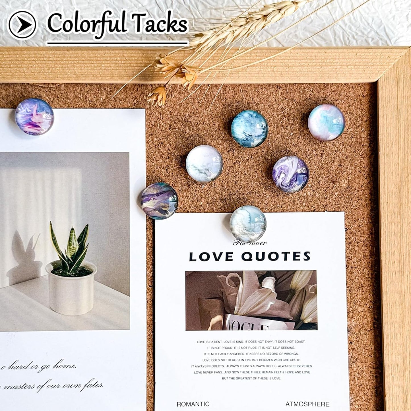 24Pcs Push Pins,Decorative Push Pins for Bulletin Board,Thumb Tacks for Cork Board, Cork Board Thumbtacks, Decorative Thumb Tacks for Class Organisation,Home,Office Decor(Marble Pattern)