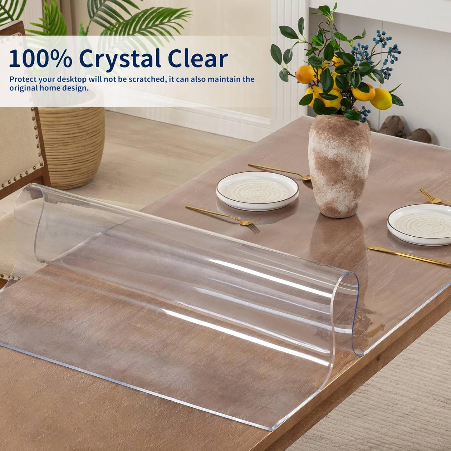 32 x 54 Inch Clear Table Cover Protector, 2mm Thick Clear Table Protector for Dining Room Table, Plastic Table Cover, Waterproof Table Pad for Kitchen, Office