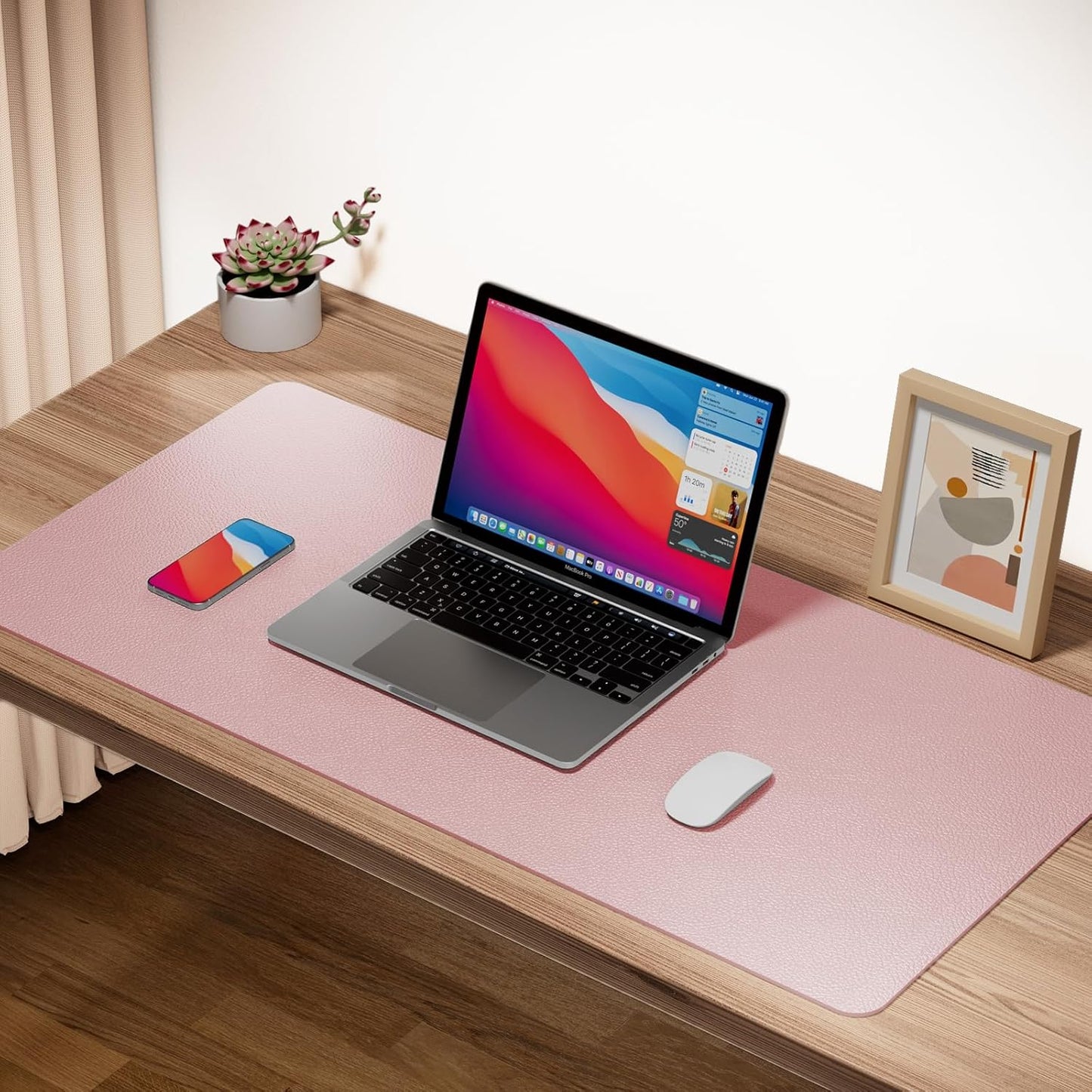 Boutilon Leather Desk Pad Protector,Non-Slip Mouse Pad,Laptop Desk Pad,Office Mouse Mat,Waterproof Leather Desk Blotter,Desk Writing Pad for Office and Home (XXXL-Pink,47"x 24")