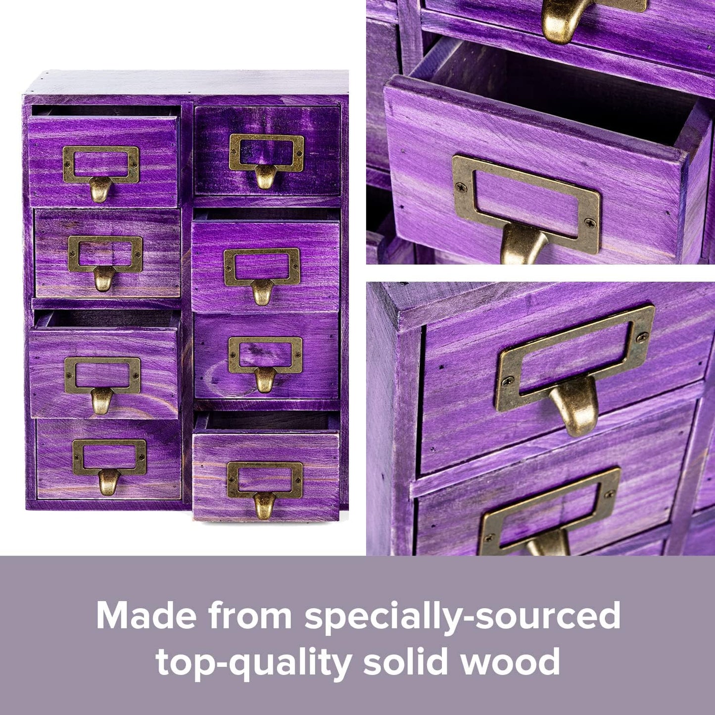 Purple 16-Slot Wooden Drawer Unit - Country Style Desk Organizer Box - 20"x3.6”x14” Wooden Storage Box w/ 16 Drawers - Countertop Drawers w/Label Holder & Handle - Slim 4-Level Organizer