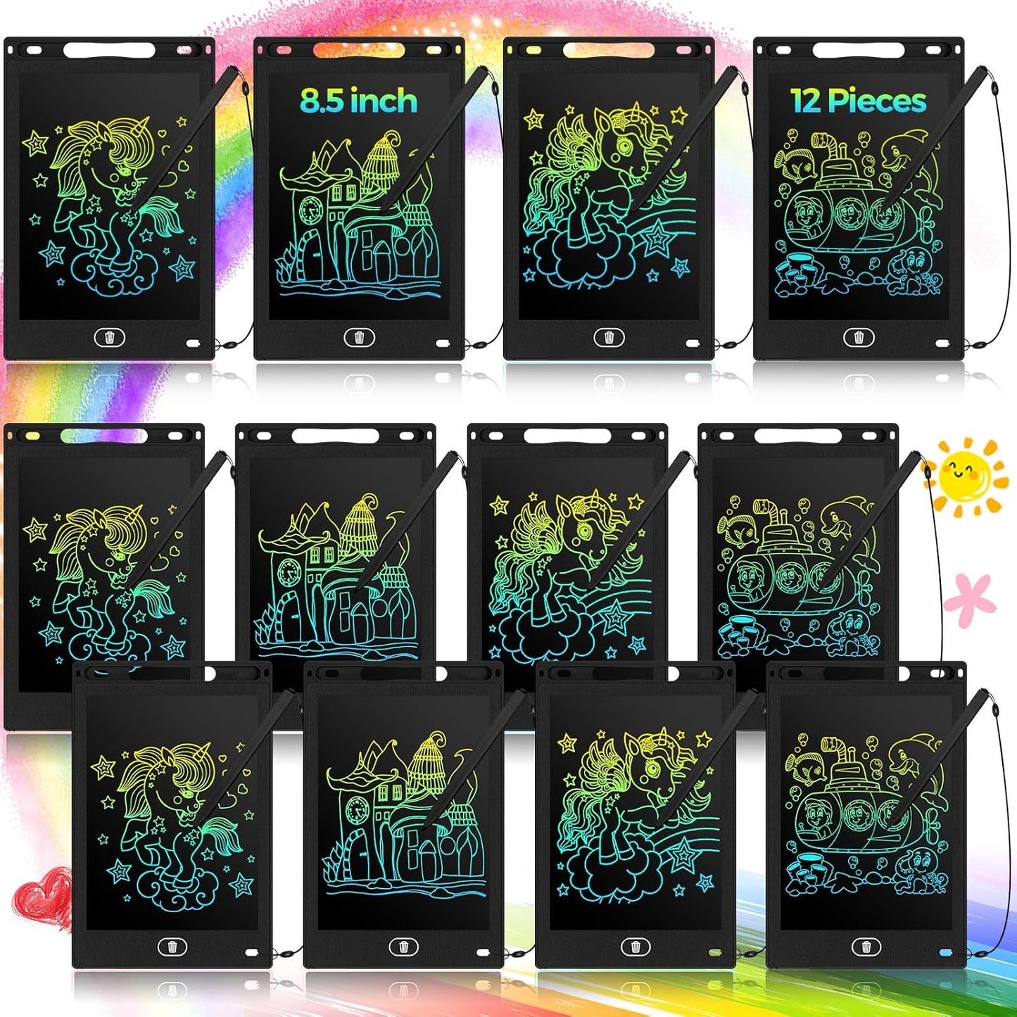Tinlade 12 Pack LCD Writing Drawing Tablets 8.5 Inch Bulk Colorful Doodle Board Erasable Electronic Painting Drawing Pads Learning Toy Gifts for Kids Christmas School(Black)