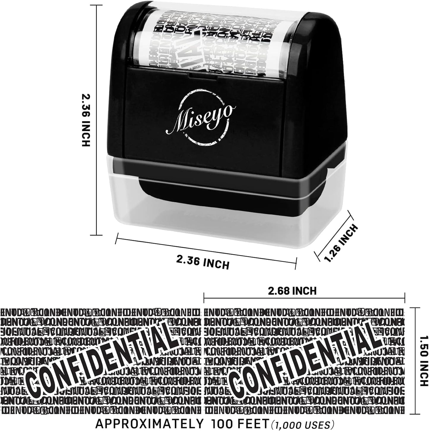 Miseyo Identity Theft Protection Roller Stamp Set - Black (6 Refill Ink Incleded)