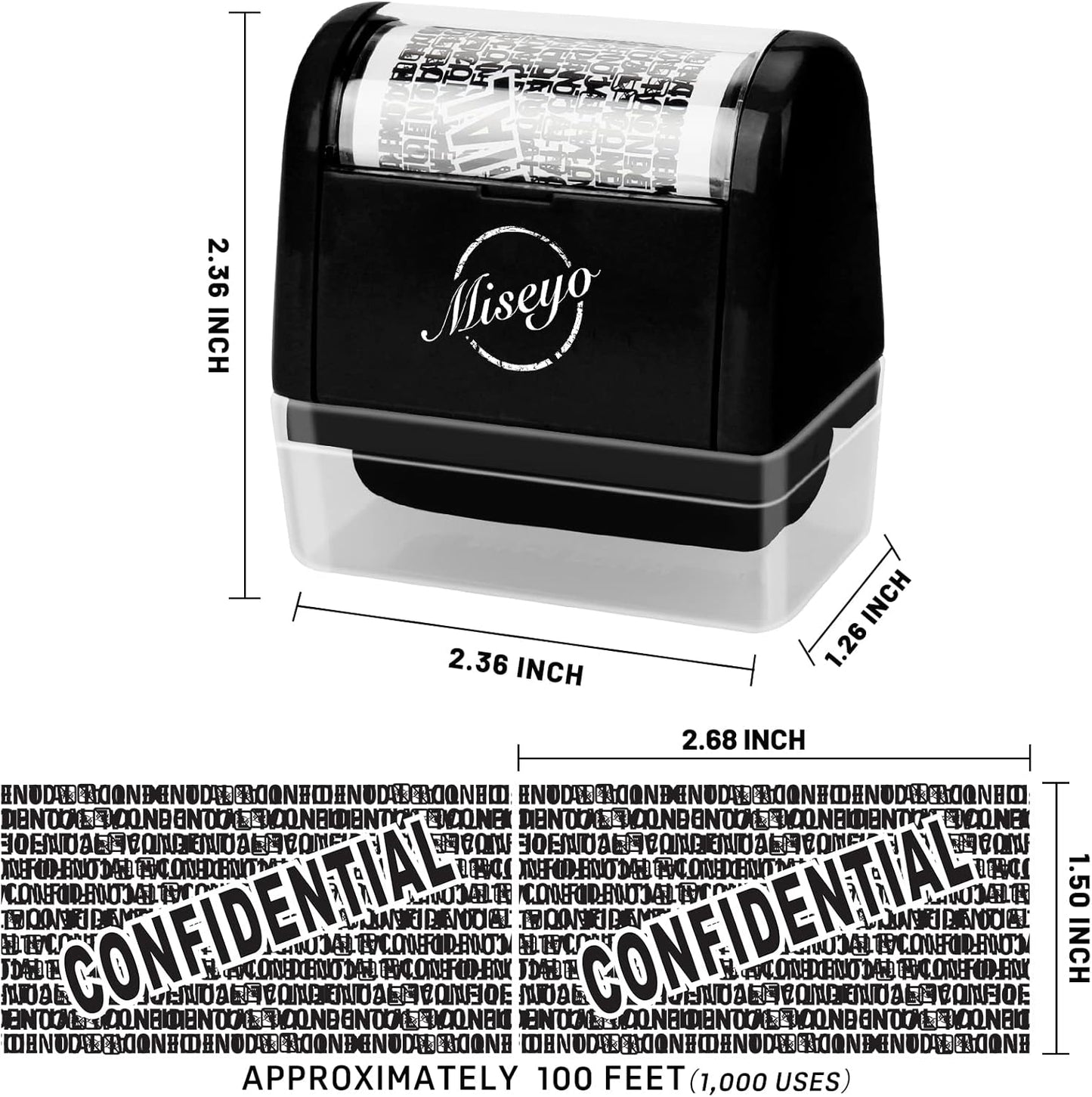 Miseyo Identity Theft Protection Roller Stamp Set - Black (3 Refill Ink Included)
