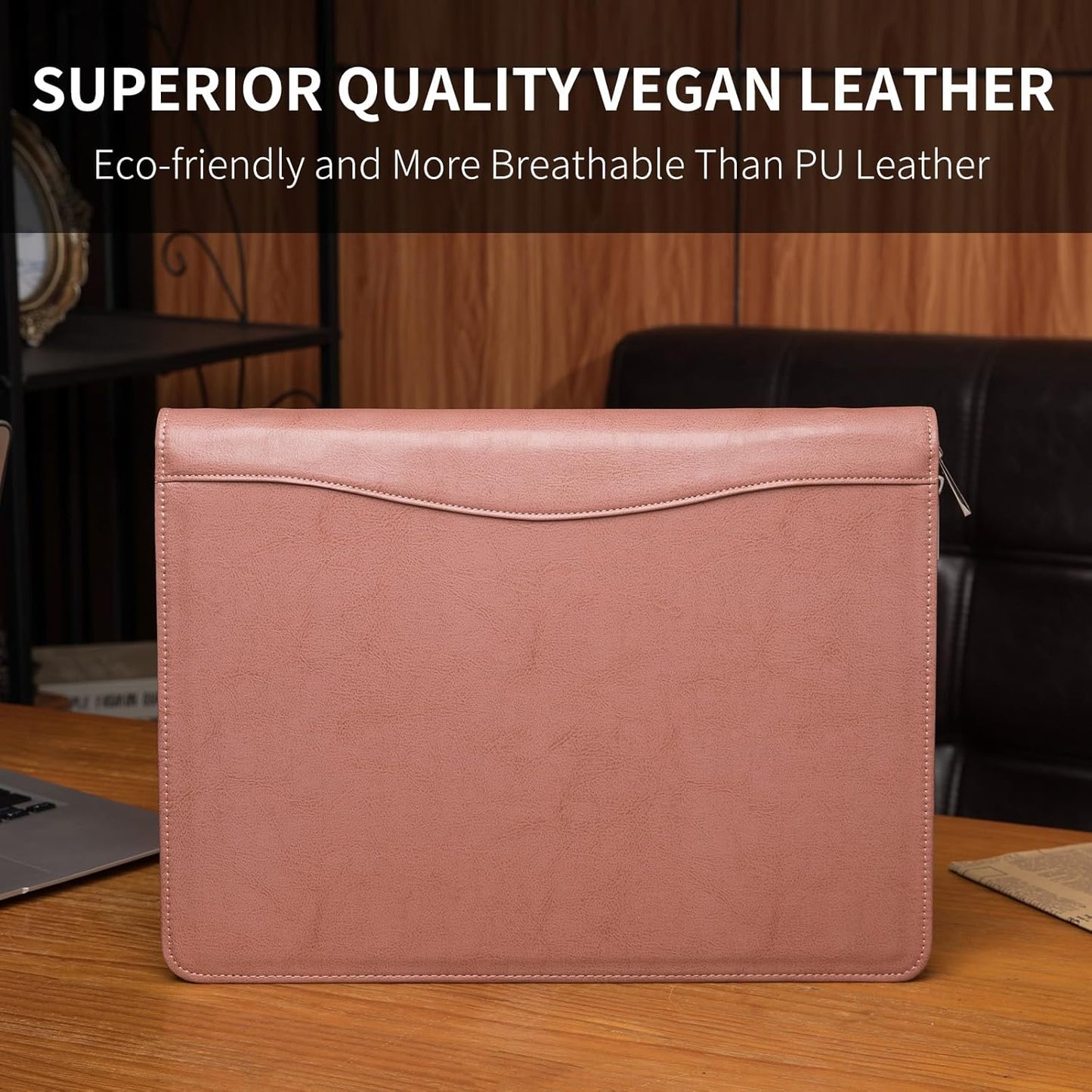 Personalized Vegan Leather Portfolio, Legal Size 8.5 x 14 Pad Holder, Custom Business Padfolio for Women, Zippered Laptop Organizer, Professional Notepad Folio, Pink