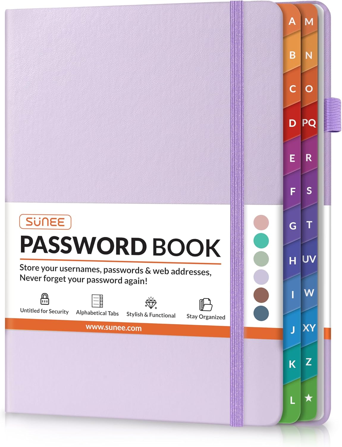 SUNEE Password Book with Colorful Alphabetical Tabs, Password Books for Seniors, Password Keeper Book for Computer and Internet Address Website Login, 5.3''x 7.7''- Purple