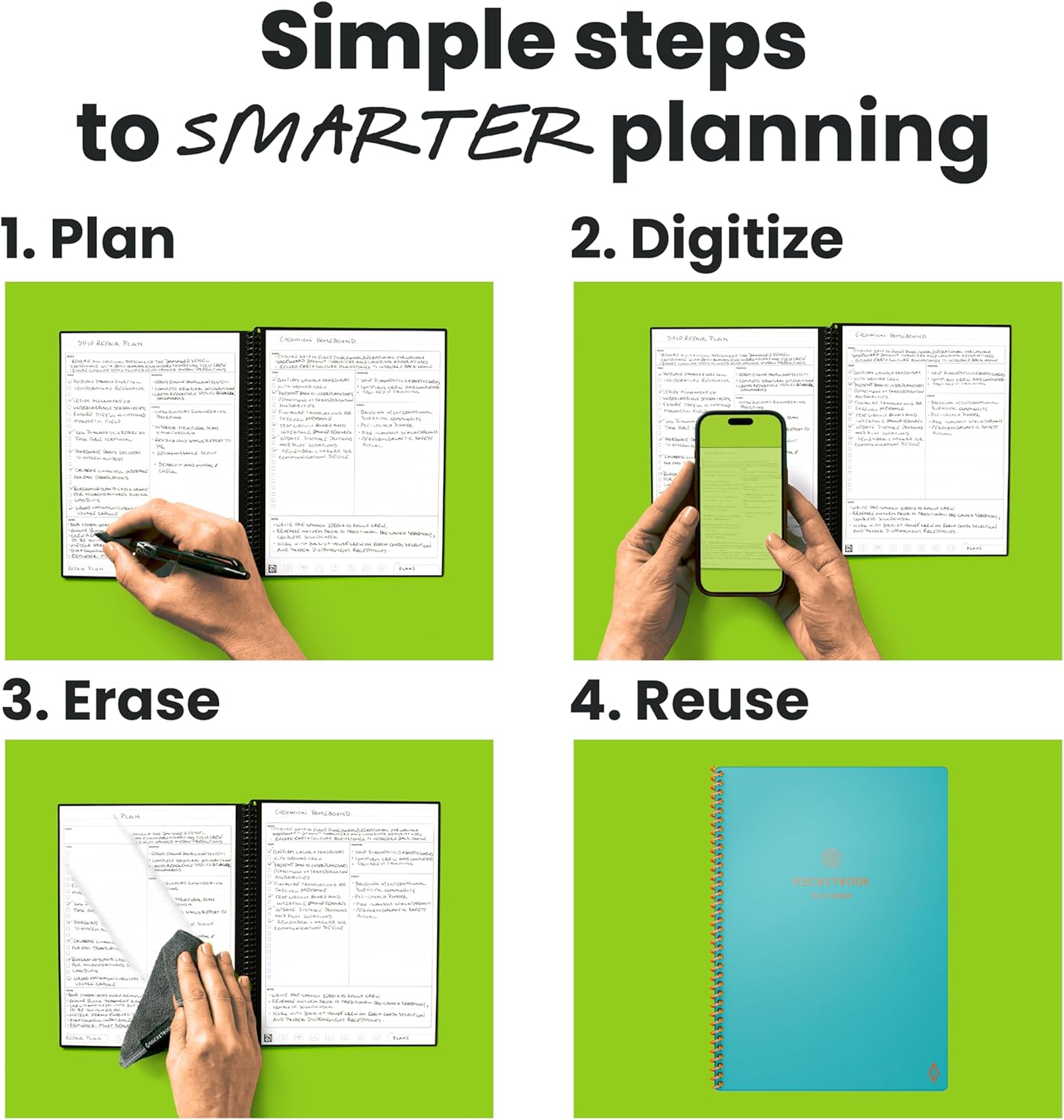 Rocketbook Flex Planner, Reusable Undated Smart, Executive Size 6x8.8 in Teal – Daily, Weekly, Monthly, Annual Calendar, Tasks, Goals, Scheduling, Productivity, App Connected, Erasable, Durable Cover