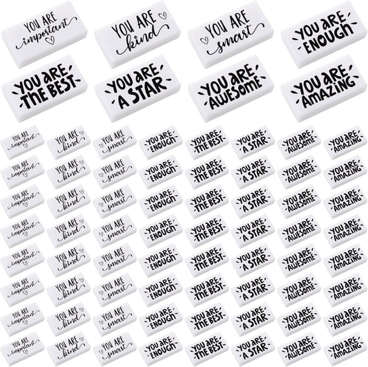 PerKoop 200 Pcs Back to School Inspirational Small Pencil Erasers Bulk for Kids, White Cute Fun Motivational Erasers Gifts for Teachers Students Classroom Reward First Day of School Supplies