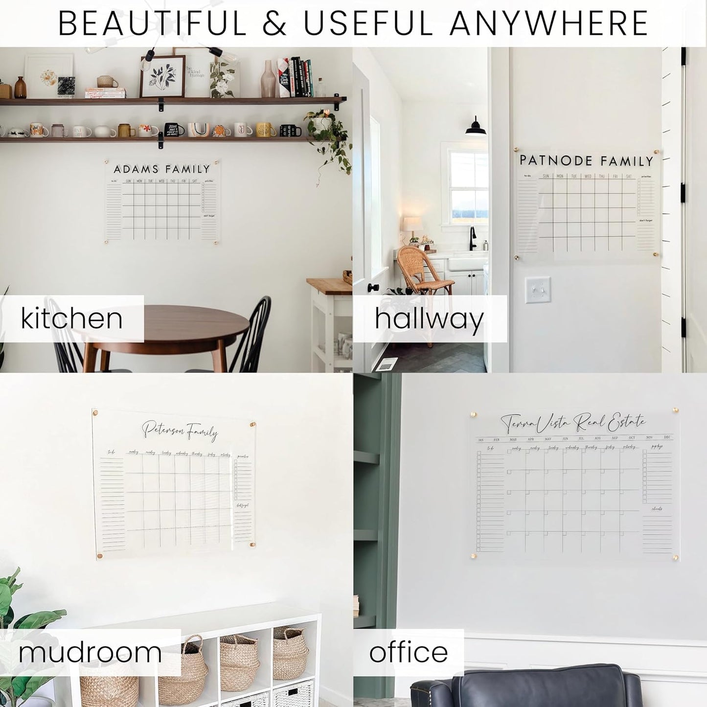Personalized Clear Acrylic Calendar for Wall, Calendar Whiteboard for Wall, Dry Erase Wall Calendar, Wall Calendar Organizer System for Home (Block, Jade, 23"W x18.5"H)