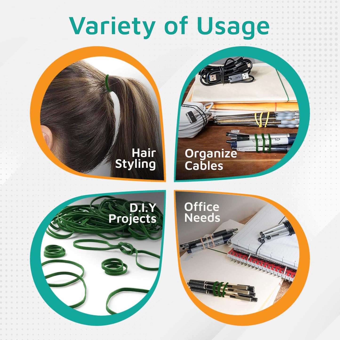 PlasticMill Dark Green Rubber Bands Size 33 (3 1/2" x 1/8") - #33 Colored Rubber Bands Office Supplies - Strong, Elastic Bands for Crafts, Balloon Garland, Cash, File Folders (500-Pack)