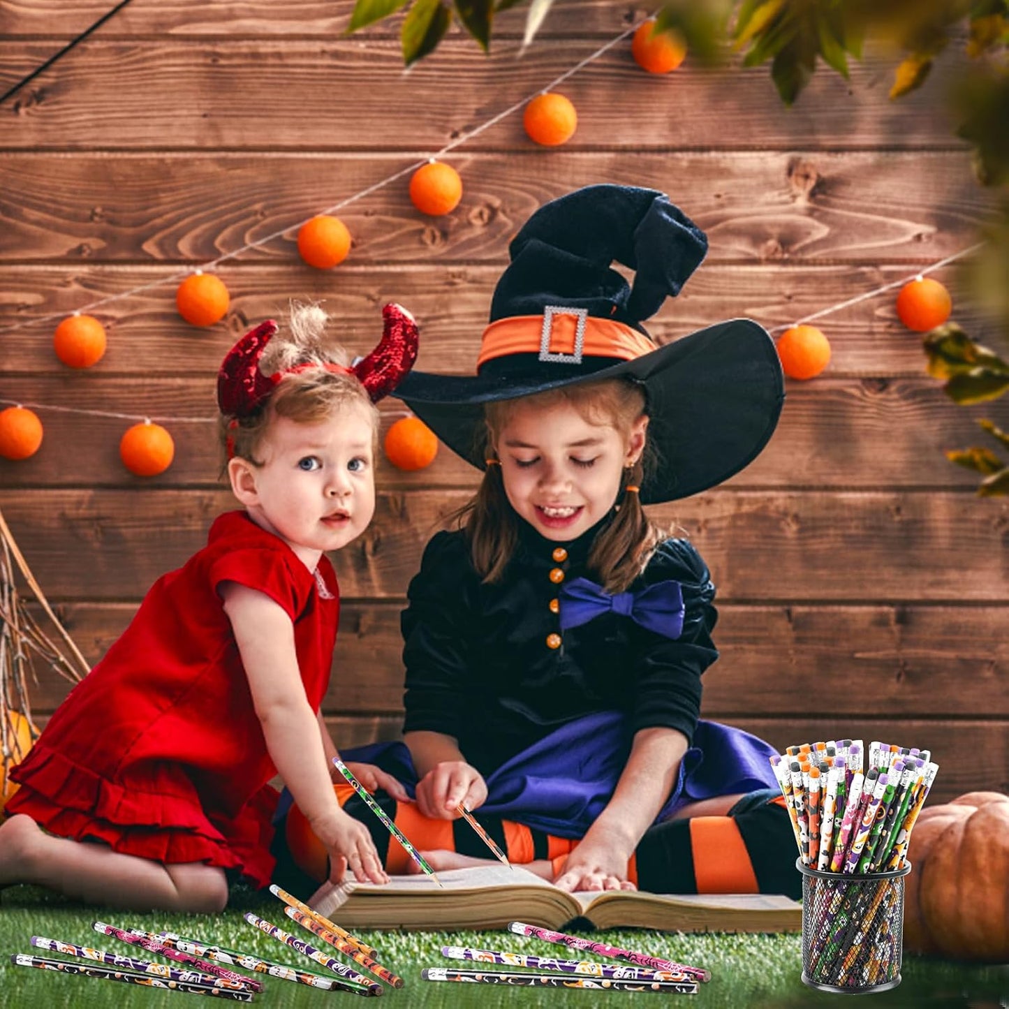 LOMIMOS 120pcs Halloween Pencil Bulk,Colorful Wooden with Eraser 12 Patterns Stationery for Kid Trick or Treat Gift Prize Party Favor School Office Supply Goody Bag Classroom Reward