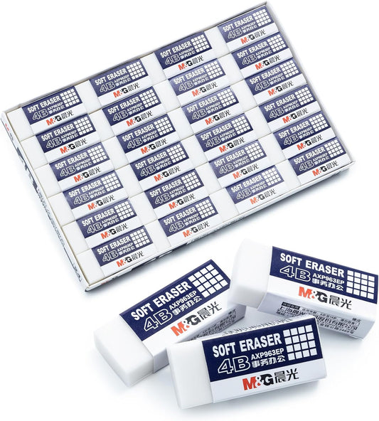 M&G 24 Pack White Erasers Bulk, Pencil Erasers 4B Rubber Rectangular Eraser for Kids School Students Office, Art Erasers for Drawing (New Packaging)
