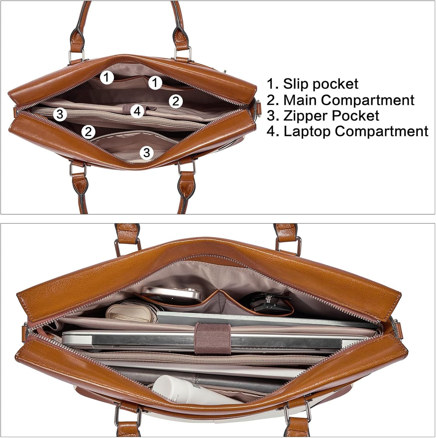 BOSTANTEN Briefcase for Women Leather Laptop Bag 15.6 inch Computer Messenger Office Business Work Tote