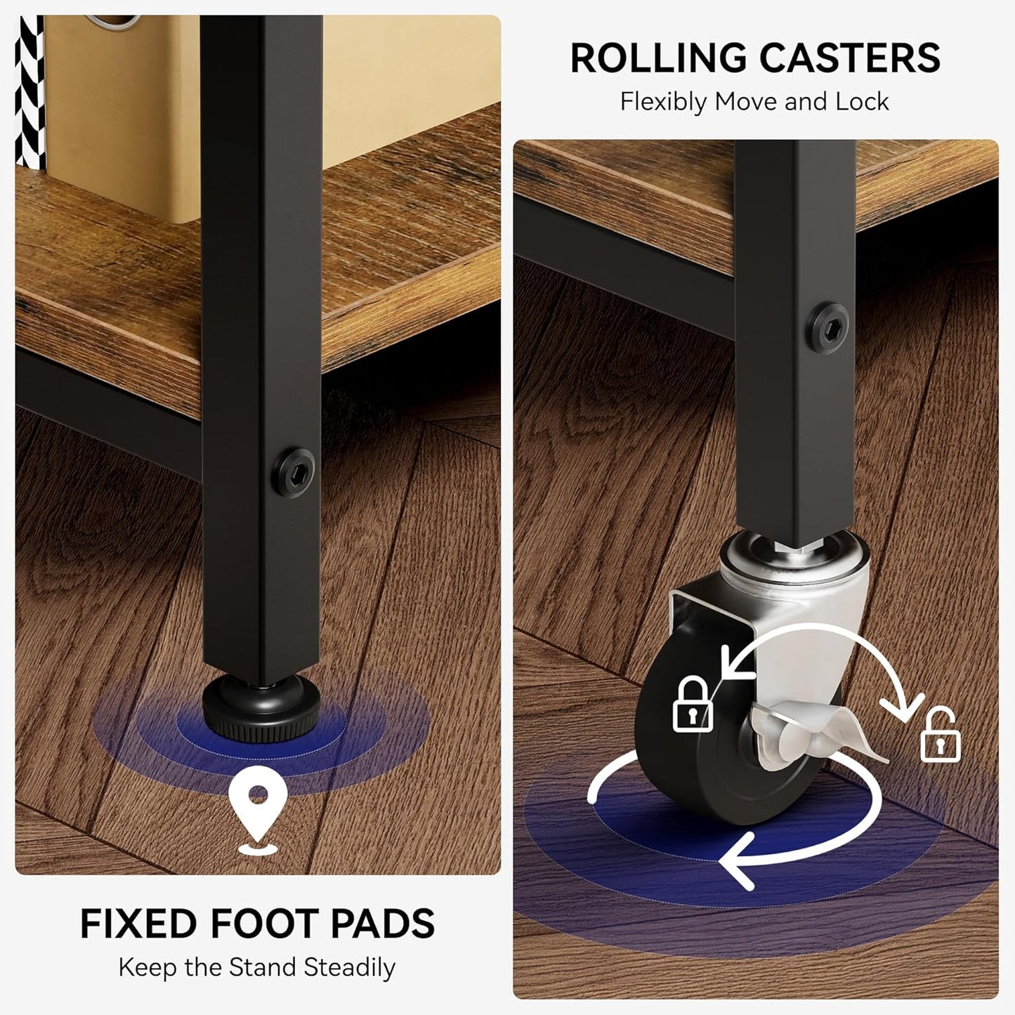 Warmiehomy 24"x24"x24" Large Printer Stand with Storage, 2 Tier Rolling Printer Cart Table, Mini Fridge Stand with Wheels, Use for 3D Laser Printer Home Office, Rustic Brown
